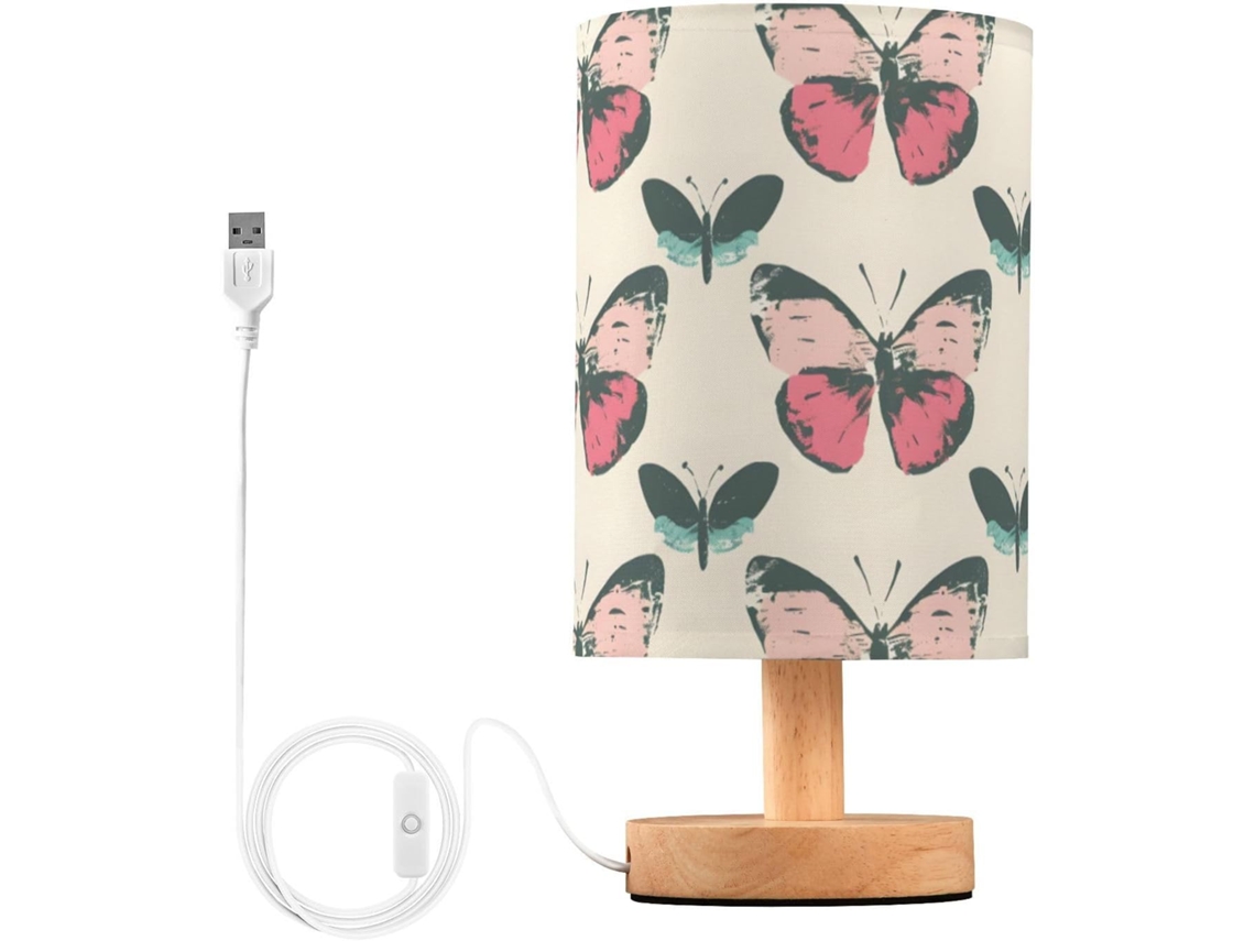 Luminária De Mesa Mnsruu Para Quarto E Sala Estar, Com Design Colorido De Borboleta Rosa E Portas Carregamento Usb
