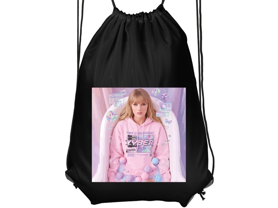 Mochila de Ginástica Infantil- Confortável e Prática, Preta, com Estampa Pastel Y2k, Estética Cibernética, Bolhas e Detalhes Futuristas BRILVIBERA