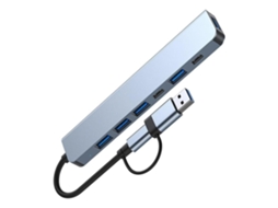 Hub Usb c 7 em 1 Multiportas com Usb a e Usb c para Laptop e Pc Cinzento BISBISOUS