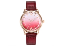 Relógio de Pulso Feminino de Moda Simples Pulseira Pu com Movimento de Quartzo (vermelho)