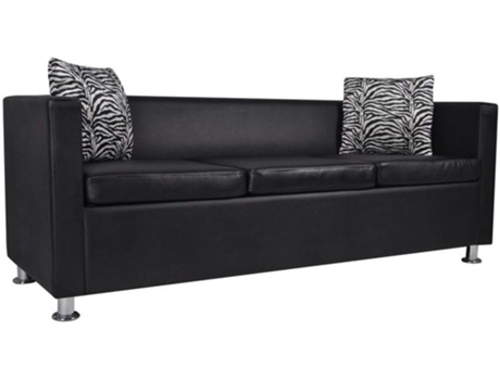Sofá de 3 lugares couro artificial preto