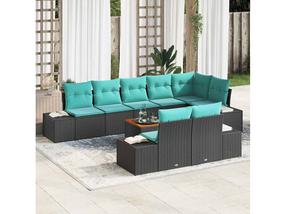 Vidaxl Conjunto De Sofá De Jardim 9 Unid. Preto E Turquesa
