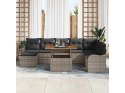 Vidaxl Conjunto De Sofá De Jardim 9 Unid. Cinzeto Rattan Sintético