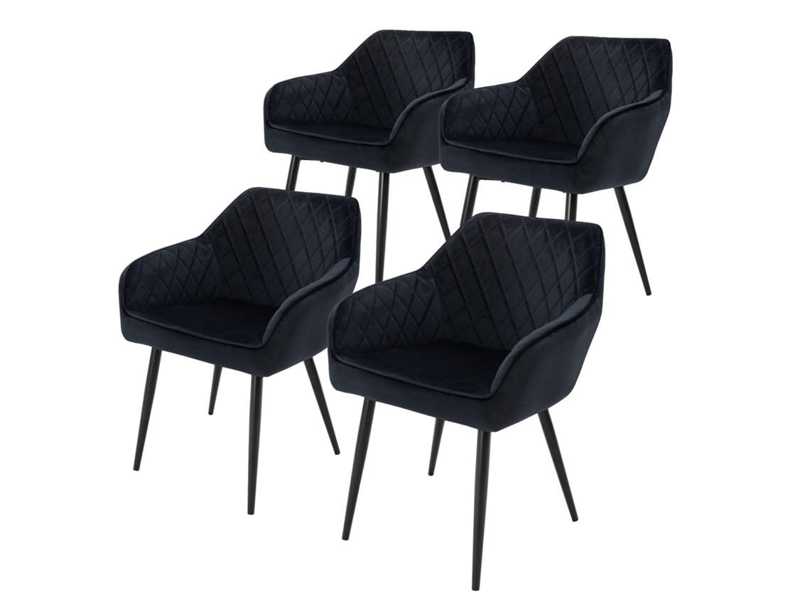 4x Assento De Jantar Ml-design Cor Preto Estofadas Com Braços E Encosto Ergonómico