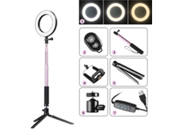 2026 luz Anular Led 64 Leds 5w Dc5v Regulável com Tripé Telescópico, Suporte para Celular e Controle Remoto Bt Usb