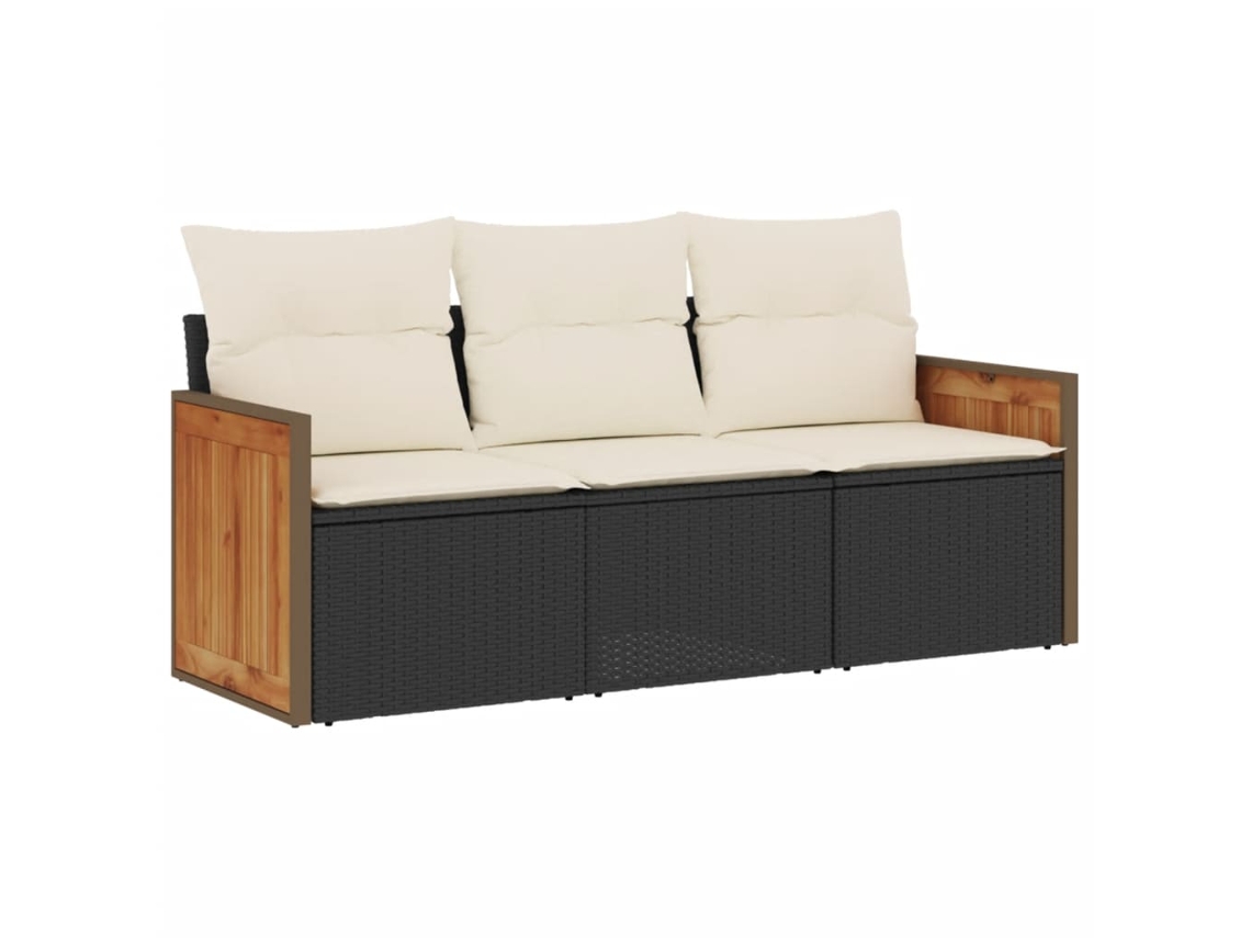 Conjunto de 3 Sofás de Jardim com Almofadões Vime Pe Preto MAISON EXCLUSIVE (3 pcs)