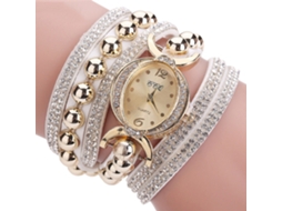 Relógio Analógico Feminino de Pulseira com Quartzo e Pedras de Circonio em Pulseira Pu Branco