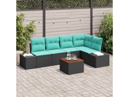 Vidaxl Conjunto De Sofá De Jardim 6 Unid. Preto E Turquesa Vime Pe