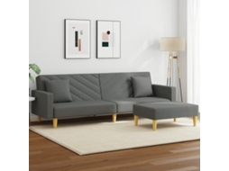 Sofá Cama 2 Lugares C/ Almofadas/apoio Pés Tecido Cinza Escuro Lovely Home