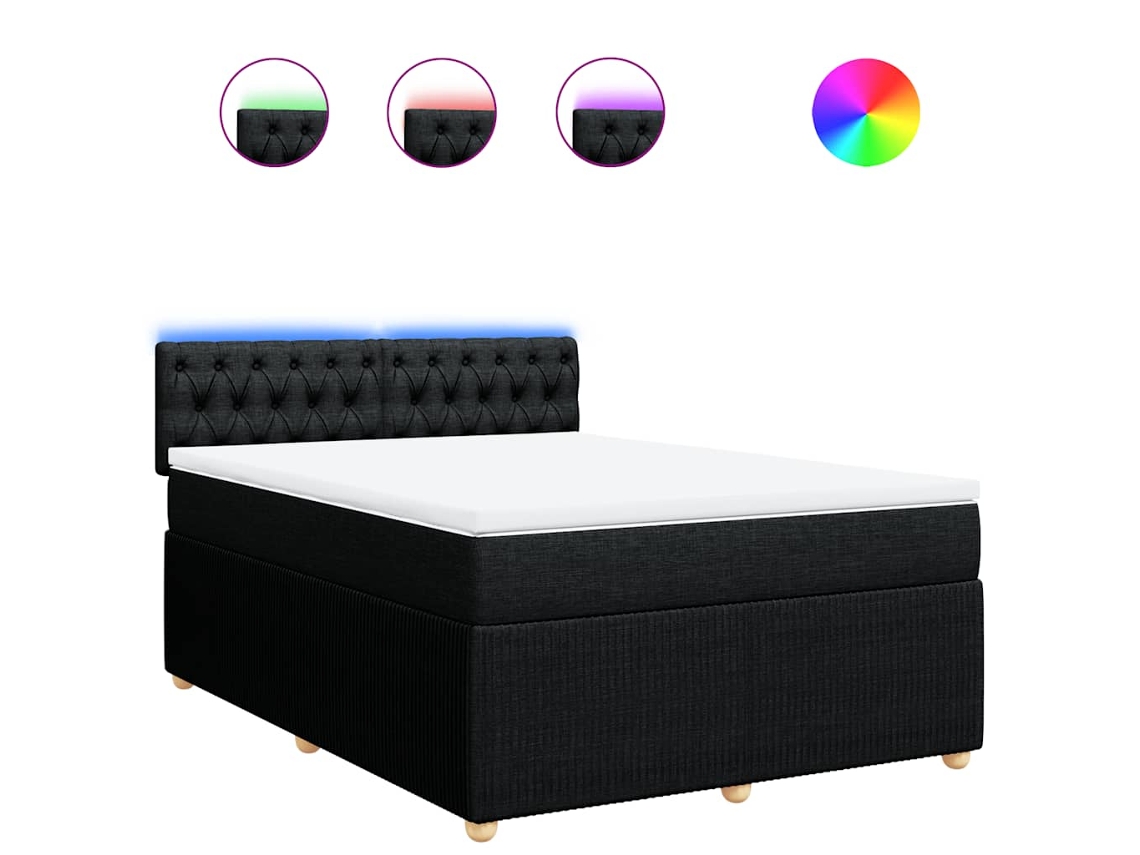 Conjunto 1 Cama Box Spring Vidaxl Preto Tecido (190 X 144 X 100.5 Cm)