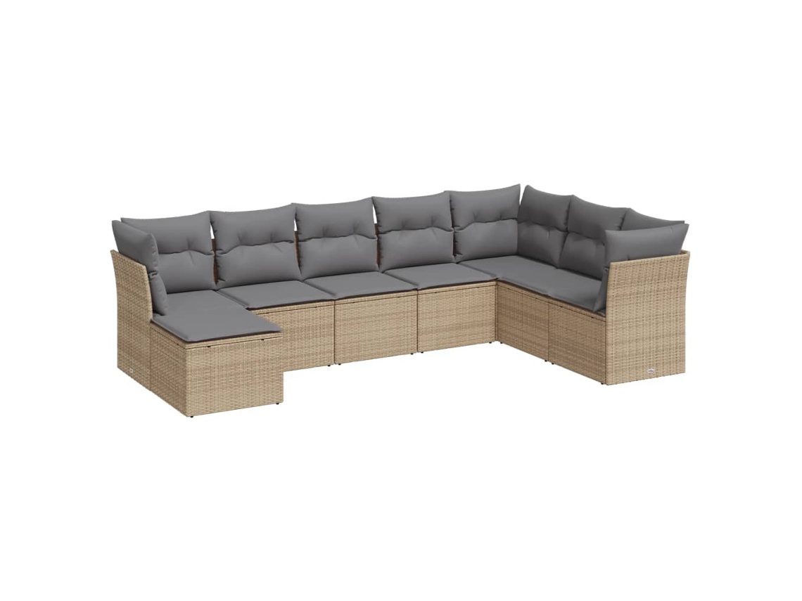 Conjunto 8 de sofás p/ jardim VIDAXL com almofadões vime PE bege