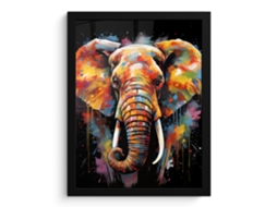 Poster Emoldurado Elefante - Graffiti - Preto - Animais - Cores 30x40 Cm