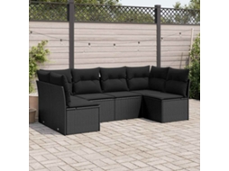 Vidaxl 6 Pcs Conjunto Sofás De Jardim C/ Almofadões Vime Pe Preto