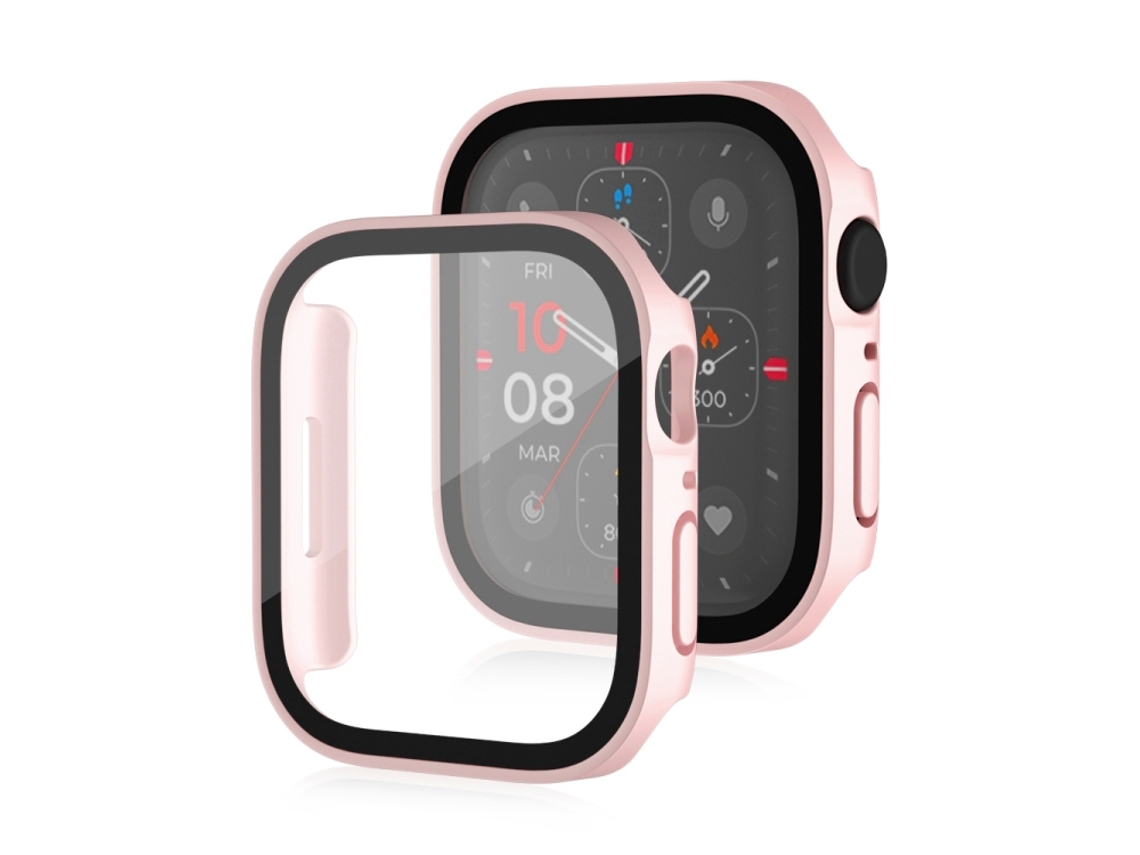 Moldura Capa Protetora de Vidro Temperado HALINUI à Prova D'água Rosa Vermelha para Apple Watch Series 8/7 45mm