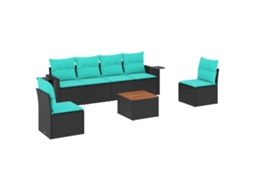 Conjunto de Sofá de Jardim, 7 Peças, Almofadas, Rattan Preto MAISON EXCLUSIVE