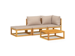 4pcs Conjunto Lounge Jardim Madeira com Almofadões Cinza MAISON EXCLUSIVE