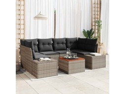 Vidaxl Conjunto De Sofá De Jardim Com Almofada 7 Pcs Cinzeto Vime Pe
