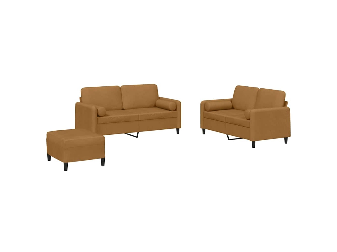 Maison Exclusive - 3 Pcs Conjunto De Sofás Com Almofadas Veludo Castanho
