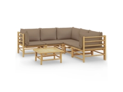 Maison Exclusive - 6 Pcs Conj. Lounge Jardim Bambu Almofadões Cinzento-acastanhado