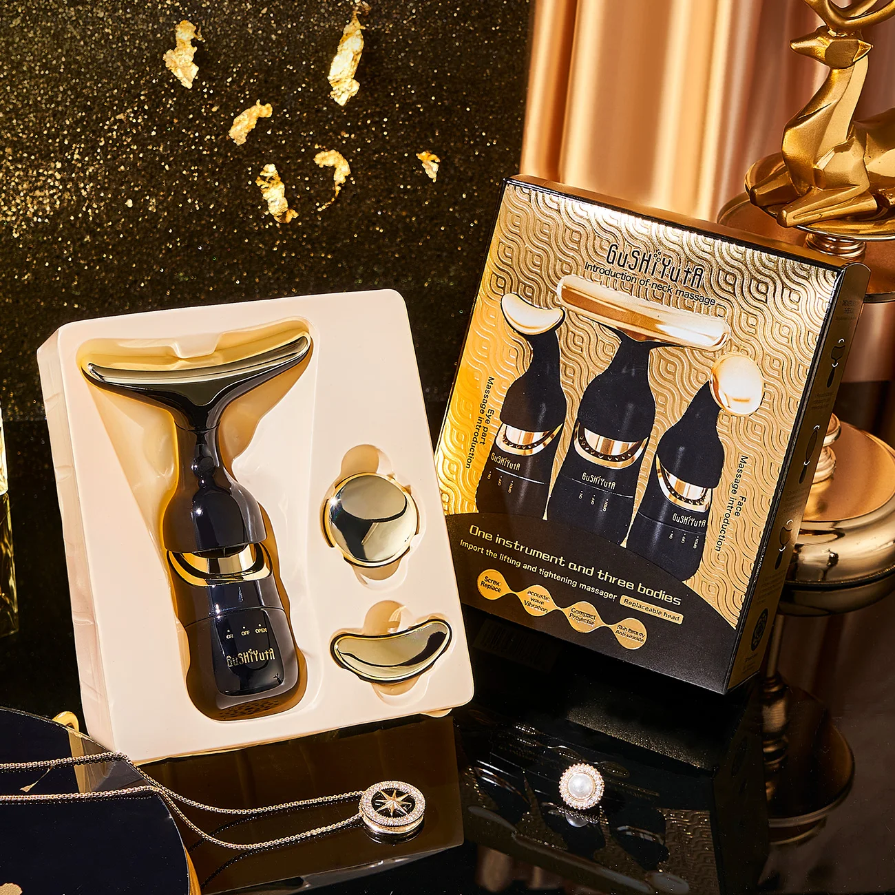(preto) Aparelho de cuidados com massageador facial Pele e para o massageador facial doméstico Pescoço