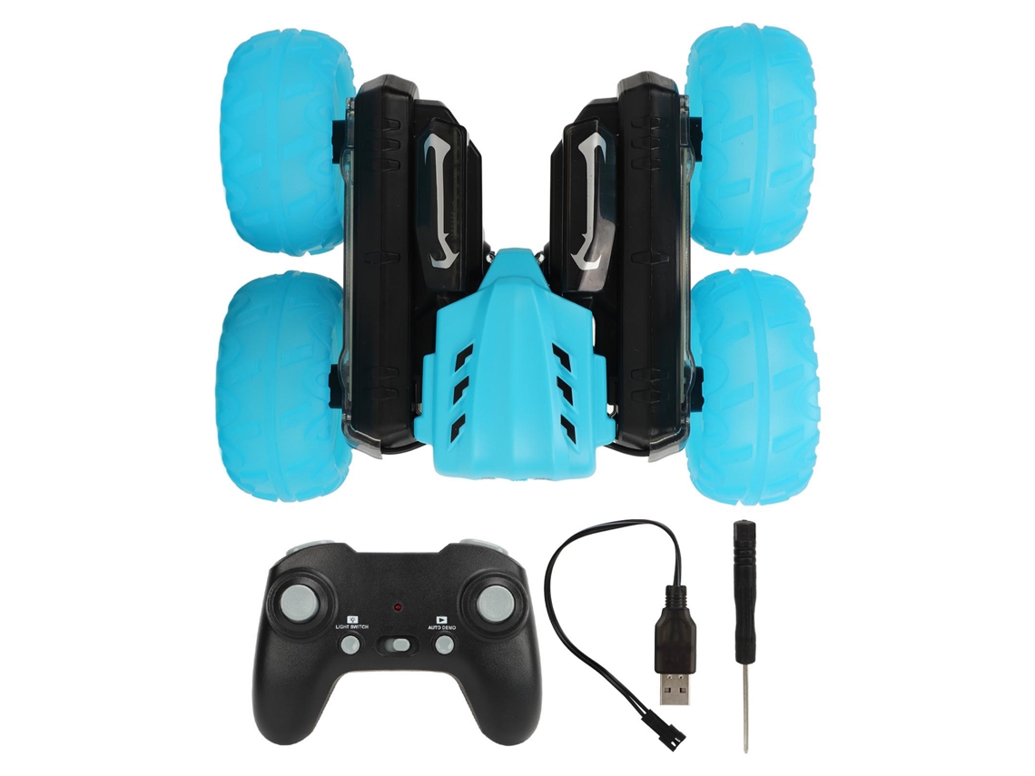 Primerox carro de Acrobacias Rc 360 Graus com Luzes Sons Bateria Recarregável Duplo Lado Azul