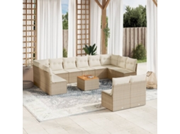 Conjunto de 13 Sofás para Jardim com Almofadas Vime Pe Bege Dkd Home Decor
