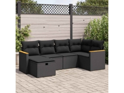 Vidaxl 6 Pcs Conjunto Sofás de Jardim C/ Almofadões Vime Pe Preto