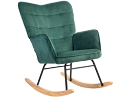 Cadeira De Balanço Verde Escuro Estilo Corda, Com Braços E Base De Madeira, Para Relaxar Na Sala Ou Quarto.