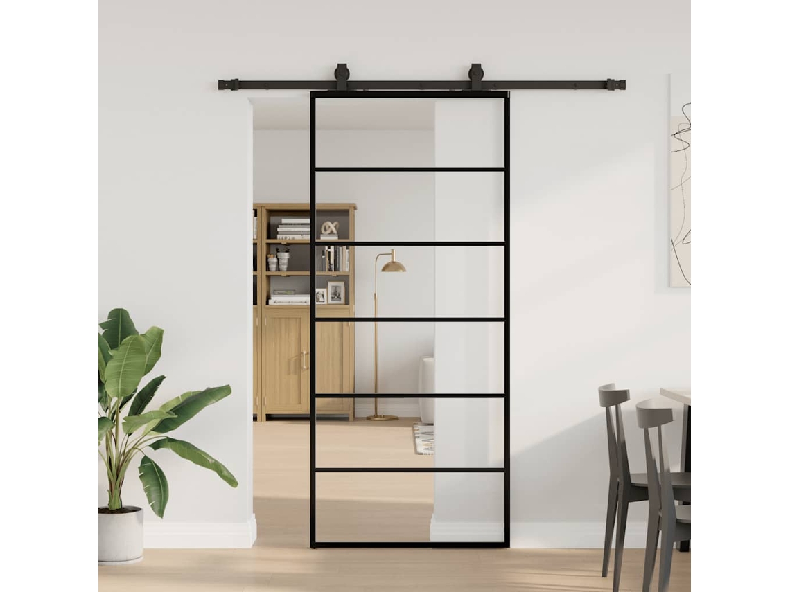 Vidaxl Porta Deslizante C/ Conj. Ferragens 90x205cm Vidro Esg Preto