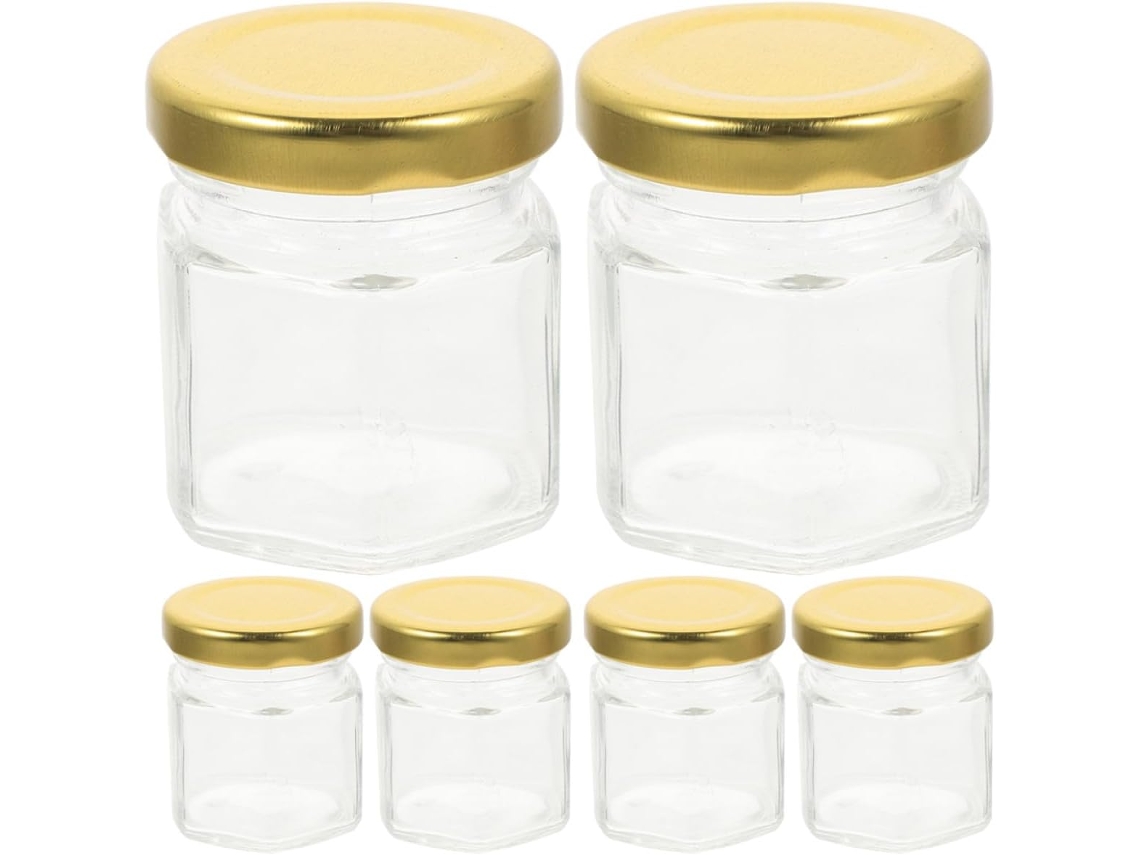 Frascos De Mel Vidro Hexagonal 6 Peças Com Tampa, 60ml, Para Armazenamento Compotas E Conservas Caseiras