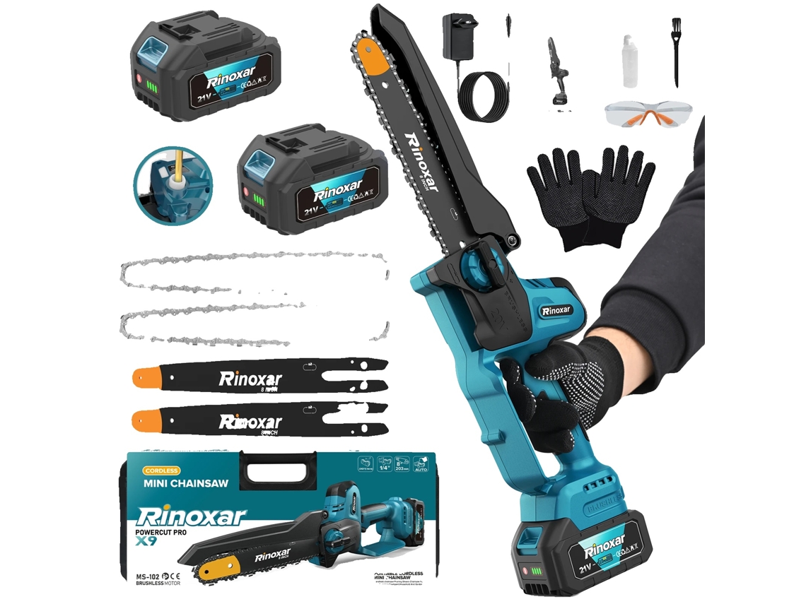 Mini Serra Elã©trica, Motor Sem Escovas, Lubrificaã§ã£o Automã¡tica, Azul, 8 Inches, Duas Baterias Oem