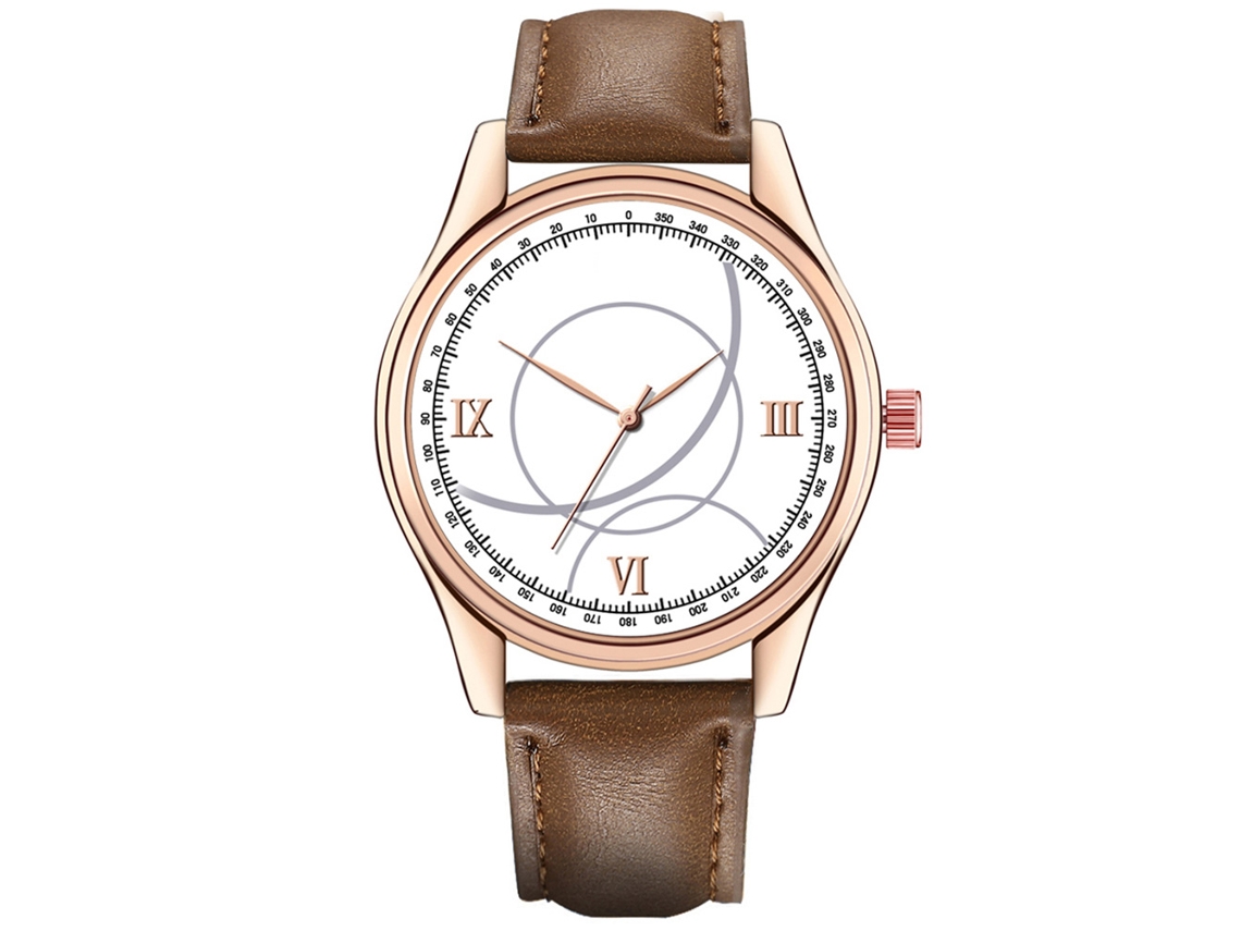 Relógio de pulso feminino casual e elegante em aço inoxidável com mecanismo de quartzo, nas cores marrom escuro e branco.