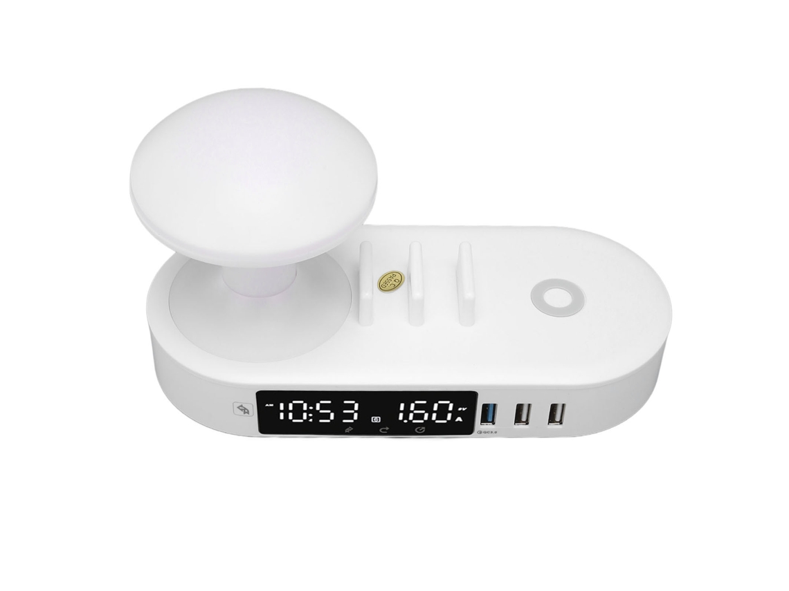 Relógio Luz Noturna Carregador 6 Portas Usb Sem Fio