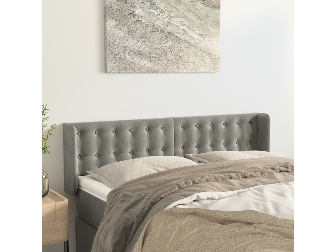 Vidaxl Cabeceira De Cama C/ Abas Veludo147x16x78/88 Cm Cinzento-claro