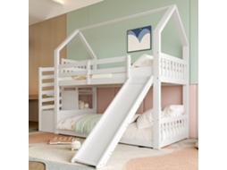 Cama De Andares 90x200cm Com Escada De Armazenamento Branca Para Crianças