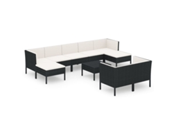 MAISON EXCLUSIVE Conjunto Lounge de Jardim 10 Pcs com Almofadões Vime Pe Preto