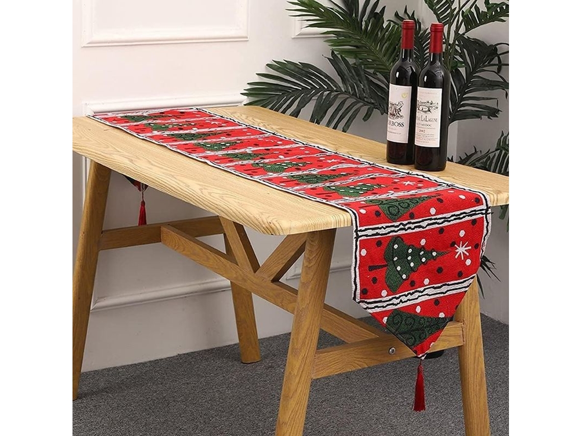 Toalha de Mesa Natalina Tejida 71 Polegadas Decorativa com Elementos de Árvore de Natal