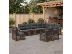 Vidaxl Conjunto De Sofá De Jardim 10 Pcs Cinzento Vime Pe