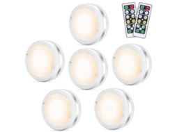 Rebe 6pcs Luz de Punto Led de Control Remoto Inalámbrico para Armarios Cocina Escalera Espejo Pared (blanco)