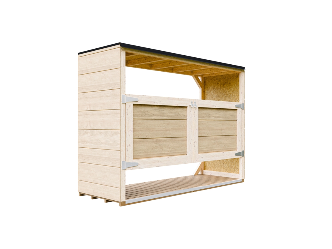 Caixa De Arrumação Exterior Jardim – Abrigo Para Contentores Lixo 3x240l Com Portas, Caseta De Jardim Madeira, Armário Exterior Jardim Timbela M982a