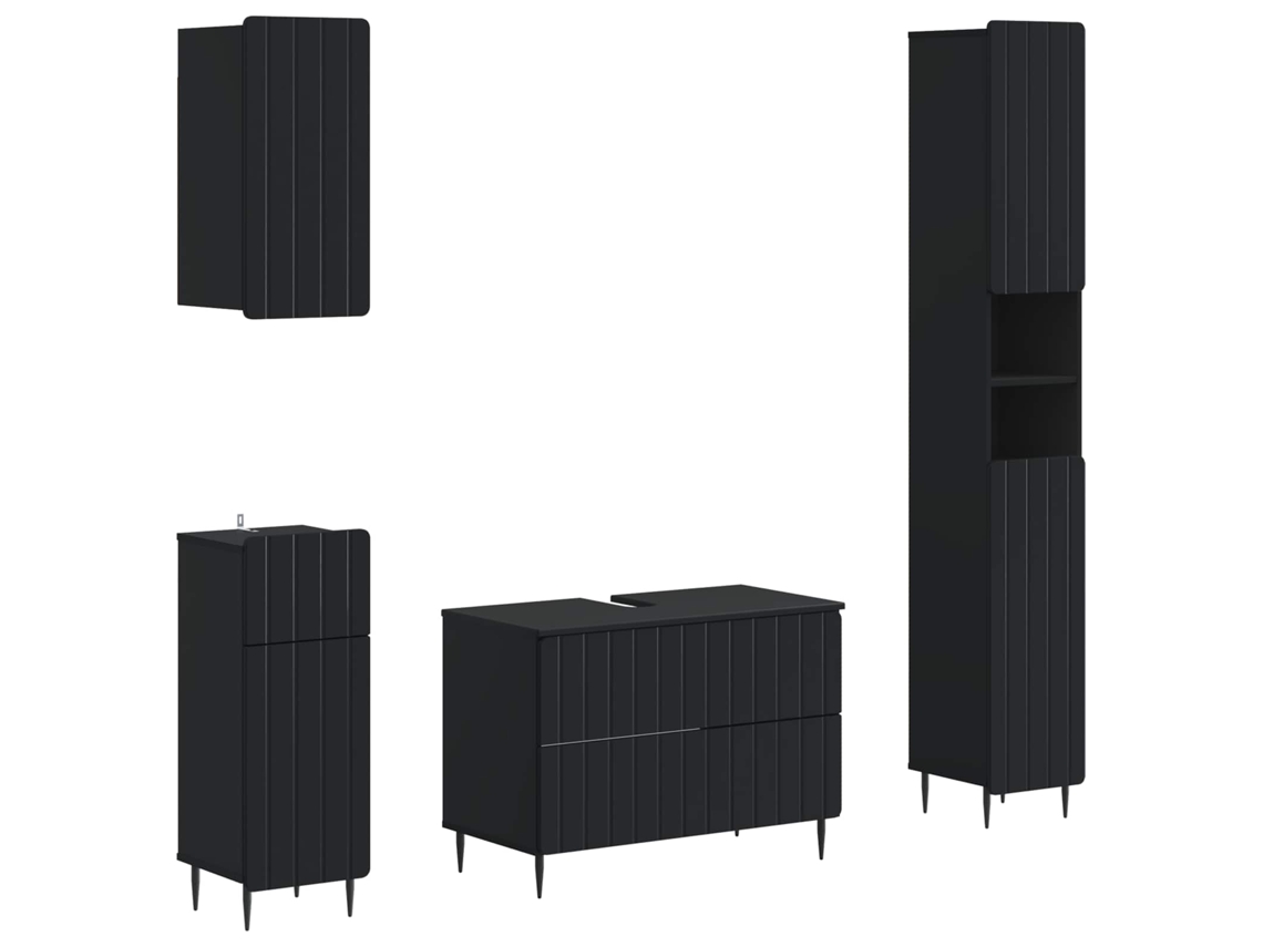 Vidaxl Conjunto De Armários De Banheiro Com 4 Peças Zwolle Preto