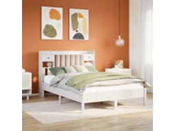 Vidaxl Cama Com Estante Sem Colchão 150x200 Cm Pinho Maciço Branco