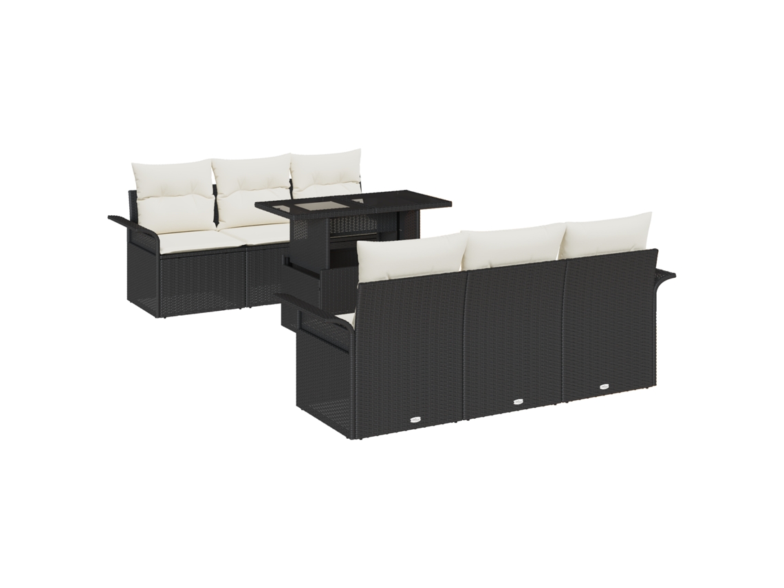 Conjunto 7 Móveis De Jardim Vidaxl Preto Vime Pe (100 X 55 X 73 Cm)