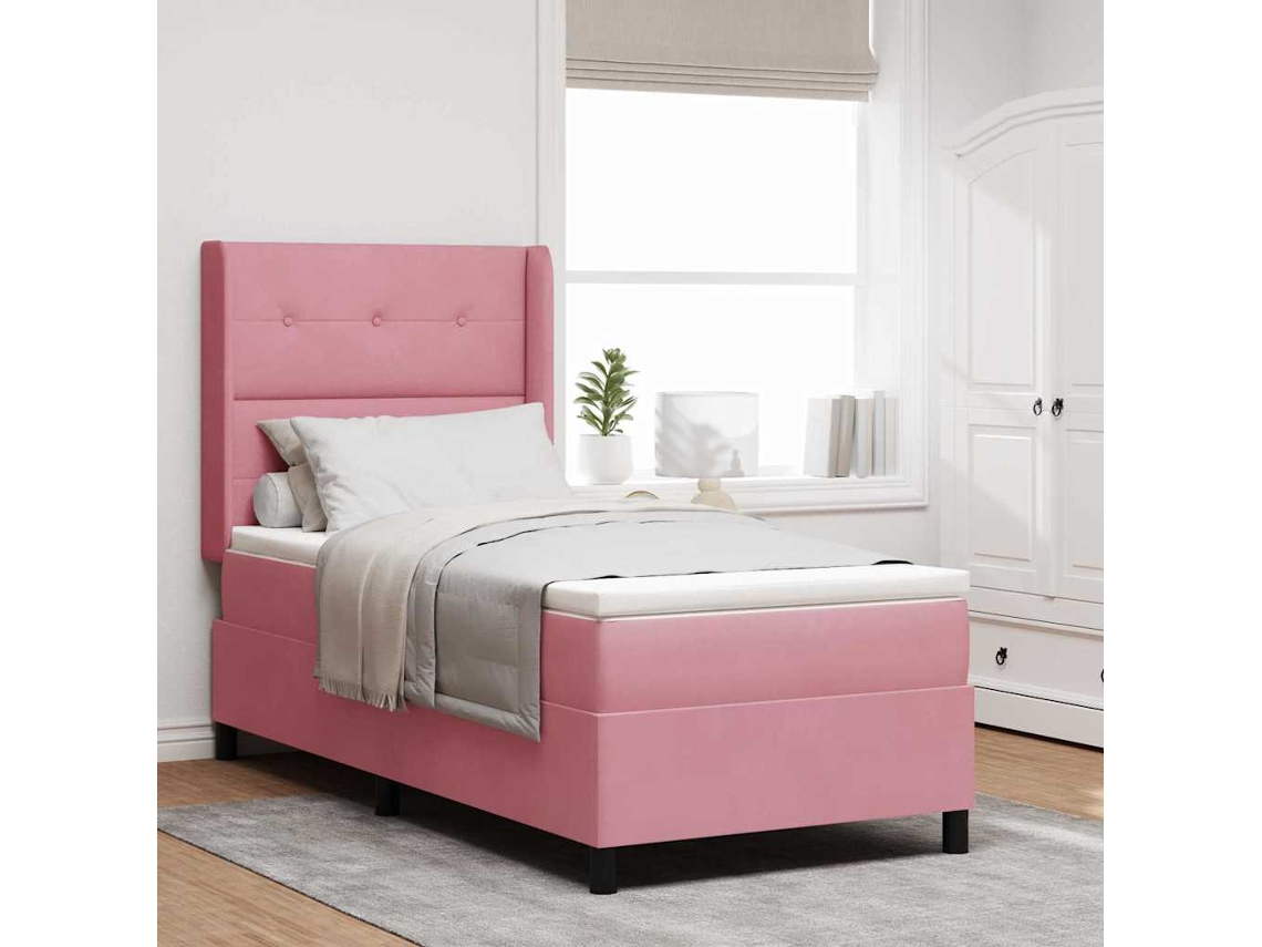 Vidaxl Cama Box com Fitas Led com Cabeceira Rosa 80 X 200 Cm Veludo