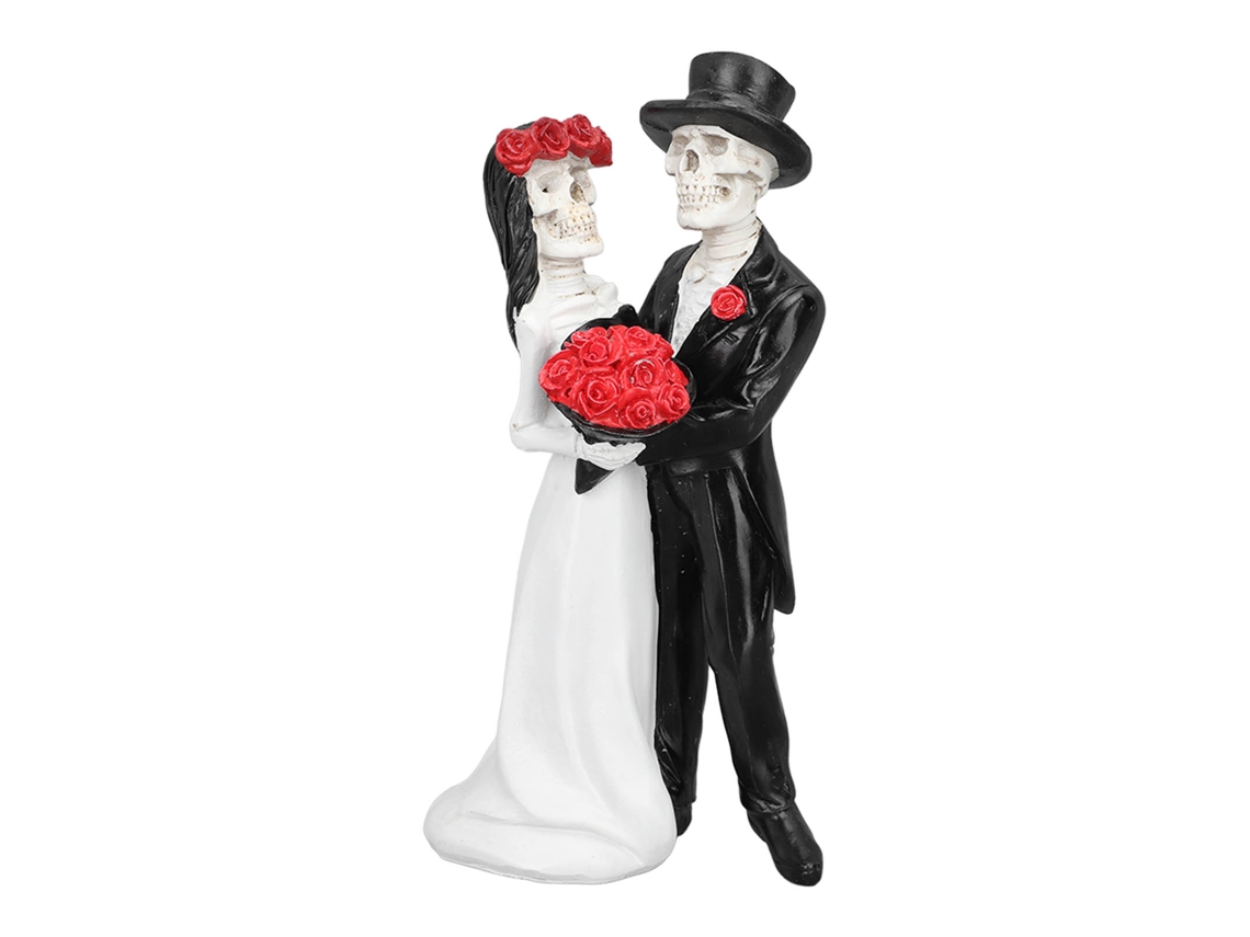 Estatua de Pareja de Esqueletos Bailando Novio Novia Halloween Boda Gótica Resina Decorativa | S/MARCA