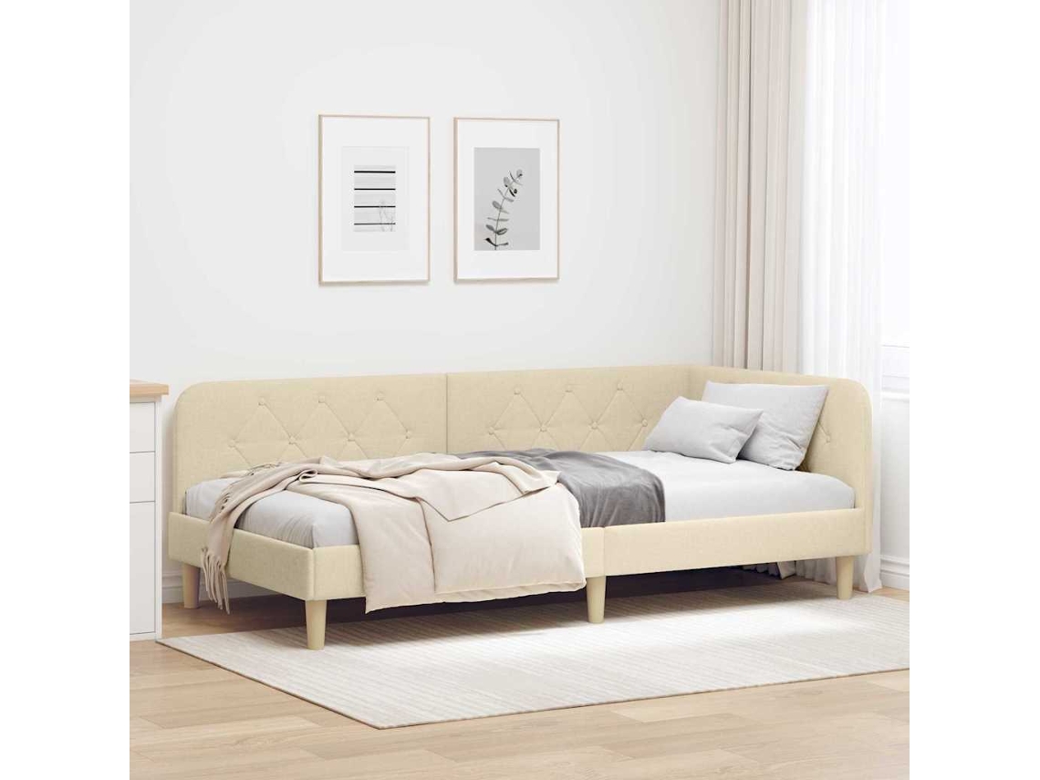 Vidaxl Estrutura De Cama De Canto Creme 90 X 200 Cm Tecido