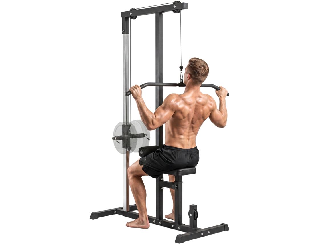 Estação De Fitness Para Puxar Para Baixo Em Casa Com Banco E Cabo Ajustável. Aço 107x120x190cm Preto