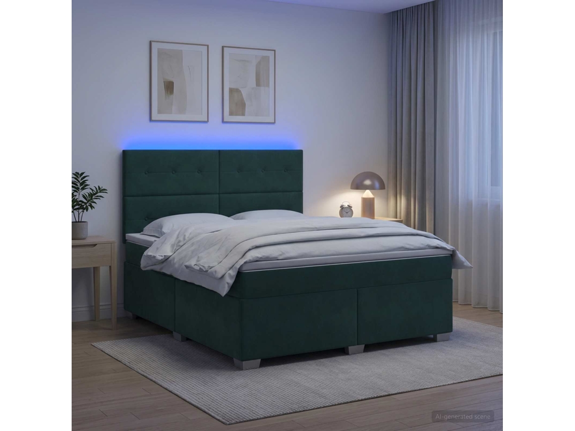 Vidaxl Cama Box Spring Com Colchão Verde-escuro 140 X 190 Cm Veludo