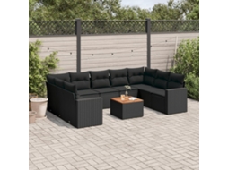 Vidaxl 10 Pcs Conjunto Sofás De Jardim C/ Almofadões Vime Pe Preto
