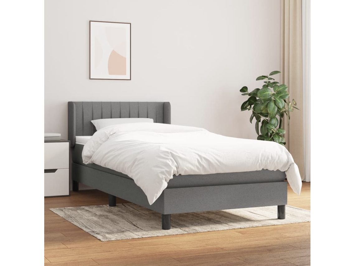 Vidaxl Cama Com Molas/colchão 90x200 Cm Tecido Cinzento-escuro